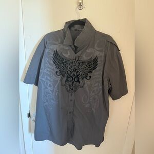 Dark Gray Y2K Graphic Button Down Shirt